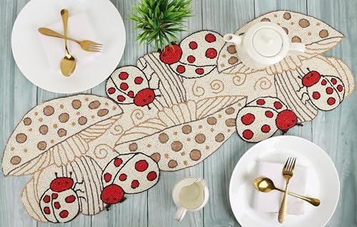 CLEENTABLE Beaded Table Runner, Red & White, 13x36 - Image 3