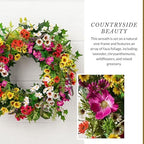 Balsam Hill Outdoor Meadow Spring & Summer Wreath - 22" Premium UV-Protected Floral Door Wreath for Front Door, Patio, Garden & Year-Round Outdoor Display - Image 4