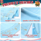 60inch Extra Large Christmas Tree Skirt Blue Luxury Velvet Plush Fur Skirts with Gold Embroidery Xmas Velvet Tree Skirt Holly Leaves Gold Embroidered Trees Skirts for Christmas Holiday Party Decor - Image 3