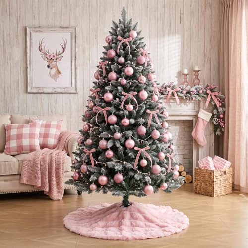 ORTIGIA Bubble Faux Fur Pink Christmas Tree Skirt 36 Inch - Image 4