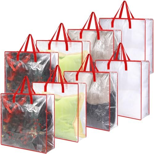 8 Pcs Clear Wreath Storage Bags 26 Inch Garland Container Door Garland Holiday Wreath Storage Holder with Handle and Zipper Heavy Duty Plastic Packing Totes(Red) by Wesnoy