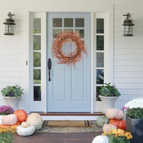 Jobflower 24 inches Orange Berry Fall Wreaths for Front Door - Image 5