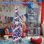 HMASYO 4th of July Decorations 6 FT Pop Up Patriotic Tinsel Tree with 100 Timer Lights – USA 250th Anniversary Decorations Merchandise Collapsible Pencil Tree for Home Office Decorations - Image 3