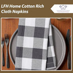 LFH Home 100% Cotton Cloth Reusable Dinner Napkins Set of 12 Washable Soft Decorative Buffalo Plaid Gingham and Checkered Table Napkins for Holidays Wedding Farmhouse Decor 18x18 Inch-Charcoal & White - Image 2