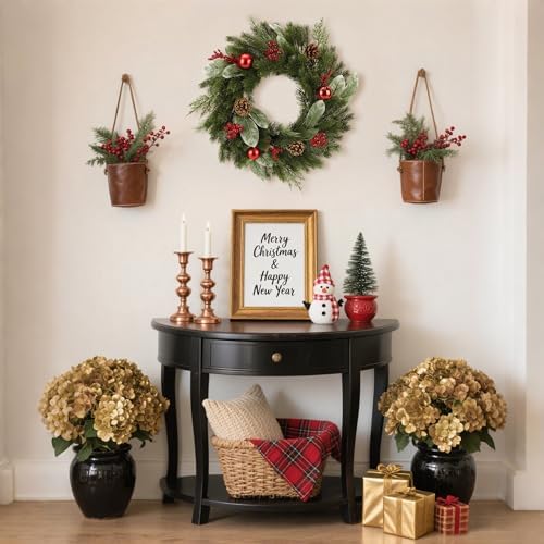 Artificial Christmas Wreath with Balls, 16" Christmas Wreath for Front Door with Pine Cones Red Berries and Eucalyptus Leaves Christmas Decorations, Wall Porch Indoor Outdoor Winter Decor(Red) - Image 6