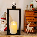 HPC Decor Black Metal Candle Lanterns Set of 2- Lanterns Decorative with Flickering Timer Candles- 16.5'' & 13'' Chunky Large Modern Farmhouse Candle Lanterns for Indoor, Outdoor, Tabletop (No Glass) - Image 4