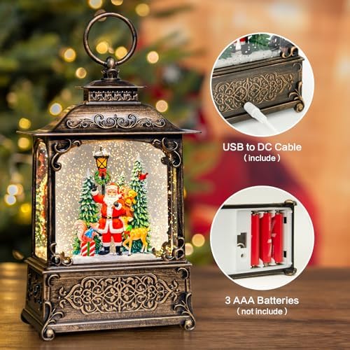 Christmas Snow Globes Lantern with Music, Santa Claus Scene Snow Globes with Water Swirling Glitter Effects, USB/Battery Powered with 6-Hour Timer, Christmas Decorations Gift - Image 2