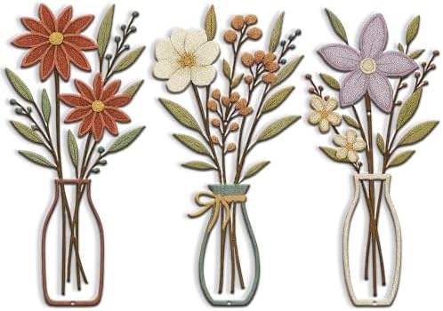 3 Piece Metal Flower Wall Art for Bedroom Living Room Rustic Farmhouse Floral Wall Decor for Bathroom Dining Room Boho Home Decorations Modern Minimalism Walls Hanging Sculptures(Red Purple) by Unknown