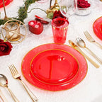 LIYH 180 Pcs Clear Red Plastic Plates Disposable - Red Dinnerware Set, Include Red and Gold Plates, Dinner Plate, Dessert Plate, Gold Plastic Silverware for Birthday Party - Image 4