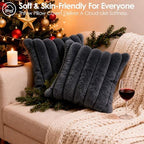 Faux Fur Decorative Throw Pillow Covers 20x20 Set of 2, Black - Image 4