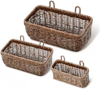 AceList Wall Hanging Basket, Boho Style Hand-Woven Hanging Storage Baskets - Set of 3, Ideal for Boho Room Decor, Kitchen, Garden, and Living Room(Brown) by AceList