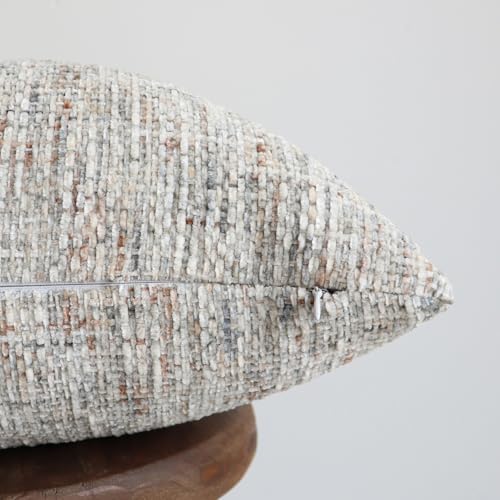 Textured Neutral Throw Pillow Covers 24x24 Inch Set of 2 Soft Woven Chenille Accent Boho Farmhouse Square Decorative Cushion Cases for Modern Home Decor Bed Couch Sofa Living Room - Image 2