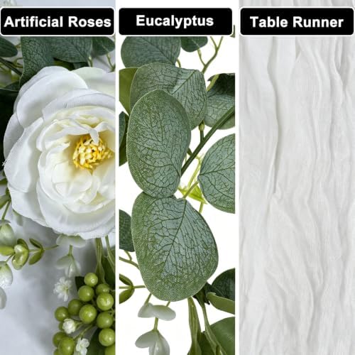 5Pcs 6Ft Artificial Eucalyptus Garland with White Roses Home Decoration - Image 4