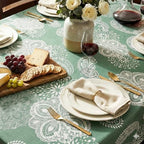 Cotton Damask Print Tablecloth with Scalloped Edge, Machine Washable, Marsh Green, 60 x 60 Inch Square - Image 4