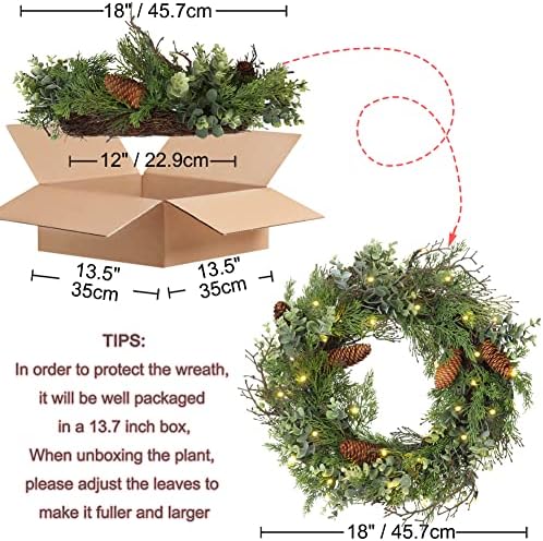 Pre Lit Christmas Wreath for Front Door Green Wreath Decorated with Pine Cones,Berry Clusters, Abundant Fit Branches 18” Lighted Christmas Wreaths for Windows Winter Wreath Hanging Wall Decor - Image 6