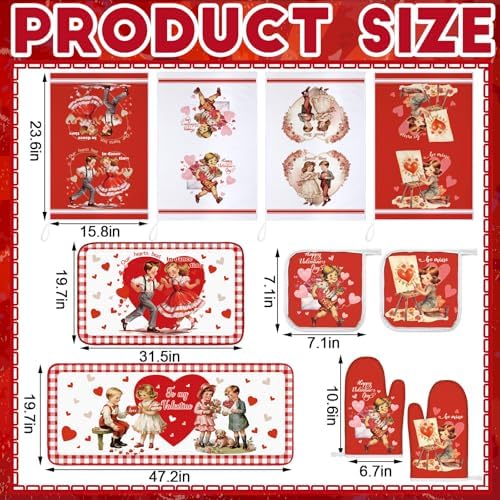 VitalCozy Set of 10 Valentines Kitchen Decor Vintage Kitchen Towels and Rugs Oven Mitts and Pot Holders Absorbent Tea Hand Towels for Accessories Gift - Image 3