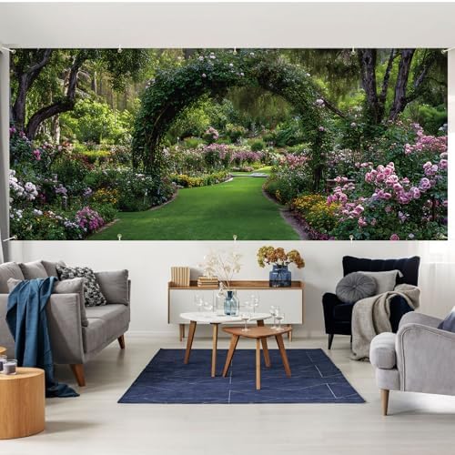 7 * 16FT Summer Garage Door Cover Decorations Sunset Palm Trees Garage Door Banner for Outdoor Indoor Summer Party Photography Backdrop (Green leaf arch, 7 * 16 ft) - Image 6