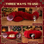 Thyle Christmas Cat Tunnel Bed, Burgundy, 2.4ft X 2.4ft X 11.8in, Velvet - Image 2