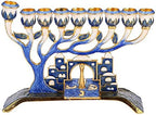 Matashi Hand Painted Blue Enamel Menorah Candelabra Embellished with - Image 2