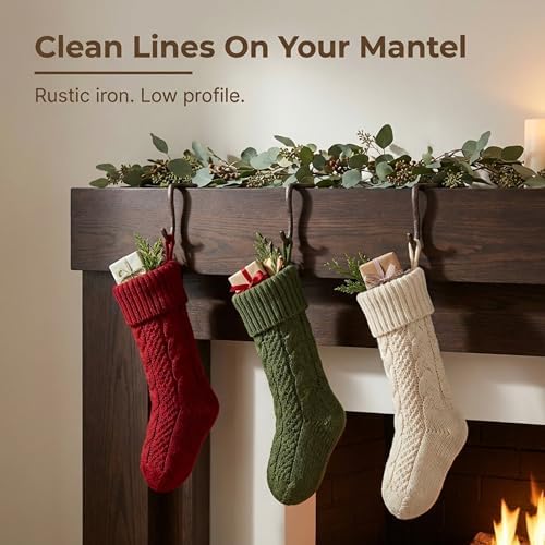 Lulu Decor,100% Cast Iron 8" Brown Straight Branch Stocking Holder for mantle Holds Up to 9 lbs Low Profile Design with Rubber Grip Ideal for Christmas Stockings Garland Holder Antler shape (Set of 4) - Image 5