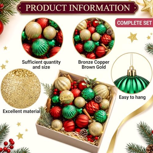 Syhood 64 Pcs Christmas Tree Decoration Ball Ornaments, Red Green - Image 4