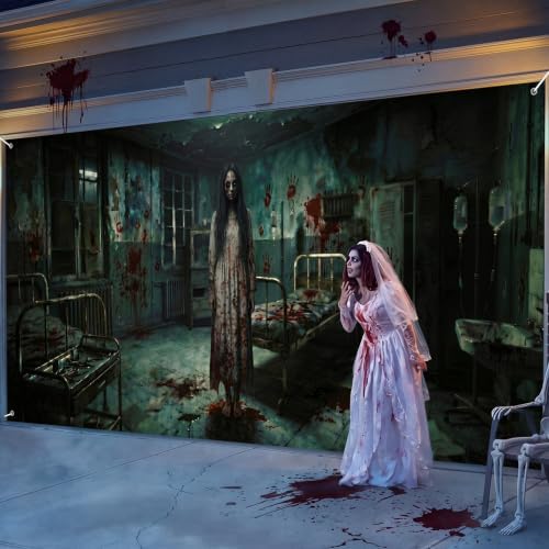 WovWeave 7 x 16 Ft Halloween Garage Door Cover Banner, Horror Hospital - Image 7
