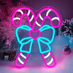 Pink Candy Canes Neon Sign Candy Christmas Neon Sign for Wall Decor Pink Christmas Decor Led Sign with Bow Xmas Neon Light Up Signs for Window Bedroom Holiday Xmas Party Home Decoration Gift Winter by DpaintNeonSign