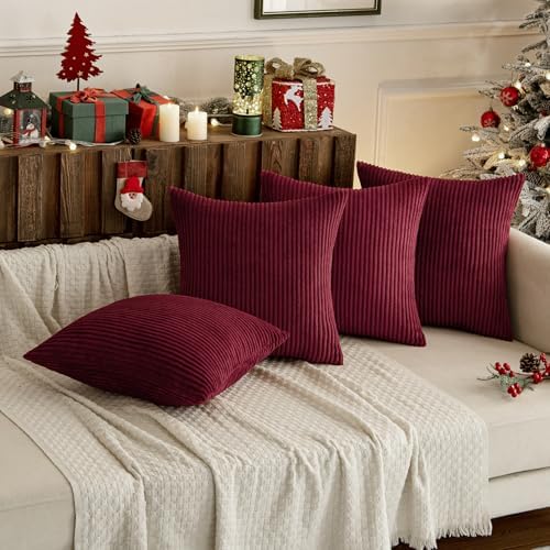 MIULEE Soft Corduroy Decorative Throw Pillow Covers Burgundy 16x16 - Image 3