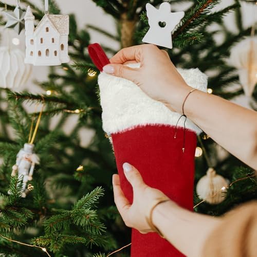 6Pack Red Christmas Stockings Traditional 20 Inch Large Vintage Christmas Stocking Polyester Plush Luxury Xmas Stocking for Family Holiday Party Decor and Xmas Tree Fireplace Mantle Pet - Image 5