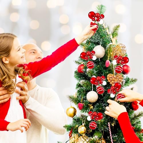 Daifunli 8 Pcs Red and White Christmas Tree Picks 7.87 Inch Christmas Balls Ornaments Xmas Hanging Decorations for Xmas Tree Topper DIY Wreath Holiday Floral Vase Fillers Crafts Home Decor - Image 4