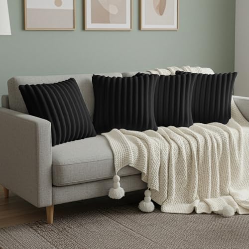 Black Throw Pillow Covers 20 x 20 Set of 4, Cute Boho Throw Pillow Cover for Couch/Bed, Decorative Pillows Covers for Sofa/Bed, Accent Pillow Covers for Living Room, Rustic/Home/Room Decor - Image 5