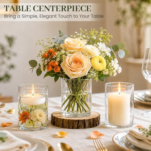 UPBUD 4 Inch Glass Cylinder Vases for Centerpieces, Small Vases for Flowers - Image 3