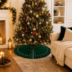 DarkGreen Velvet Christmas Tree Skirt with Ruffled Edge&Pearls,60" - Image 3