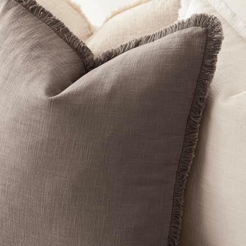 Foindtower Decorative Linen Fringe Throw Pillow Covers 22×22 Light Coffee - Image 5