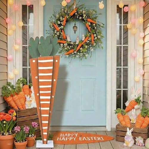 Yerliker 39 Inch Easter Wooden Porch Sign Wooden Carrot Standing Sign Decoration Easter Outdoor Decor Carrot Shape Decor for Porch, Yard, Front Door, Garden, Patio, Outdoor - Image 4
