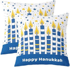 Erosebridal Hanukkah Throw Pillow Covers Christmas Menorah Stars Pillow Cases 24X24 Inch for Sofa Bed Couch,Watercolor Candle Lights Decorative Cushion Covers (Blue and White) 2Pcs by Erosebridal