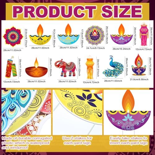 Amyhill 12 Pcs Diwali Yard Signs with Stakes, Indian Lights Festival Lawn - Image 2