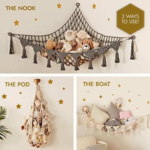 TIDYTEDS Macrame DreamLights Boho Stuffed Animal Storage Net Hammock Extra Large Plush Toy Storage Holder For Small Or Large Plushies BLACK - Image 4