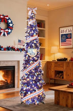 HMASYO 4th of July Decorations 6 FT Pop Up Patriotic Tinsel Tree with 100 Timer Lights – USA 250th Anniversary Decorations Merchandise Collapsible Pencil Tree for Home Office Decorations by HMASYO