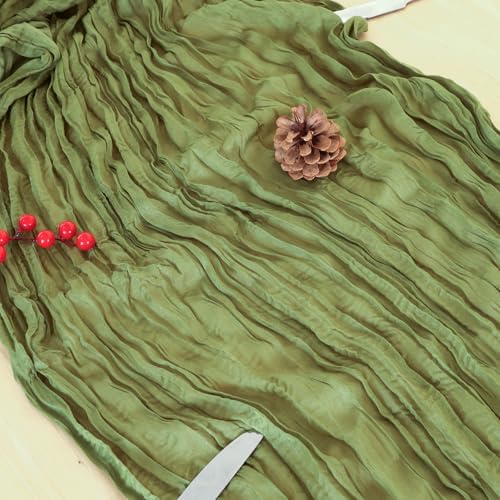 8 Pack Olive Green Cheesecloth Table Runner 120 Inch Boho Wedding Decor - Image 6