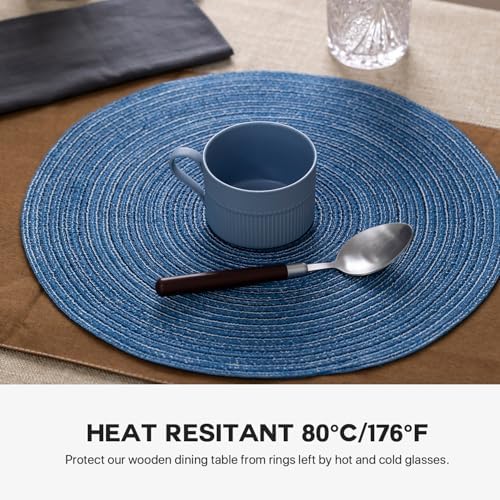 BARoyal Round Placemats Set of 12 Woven Placemats Washable Braided Table Mats for Dining Table Heat Resistant Non-Slip Circle Place Mats(Mid Blue) - Image 5