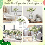 Bokon Small Plastic Bud Vases Bulk with Ribbon for Wedding, Clear, 48 Packs - Image 7