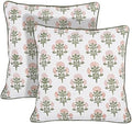 Ridhi Block Print Mughal Buta Peach Pillow Cover 18" x 18" (Pack of 2) Decorative Couch Pillows for Living Room, Farmhouse Chic Boho Cute Outdoor Pillows Covers Gifts for Spring, Mother's Day by Ridhi