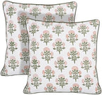 Ridhi Block Print Mughal Buta Peach Pillow Cover 18" x 18" (Pack of 2) Decorative Couch Pillows for Living Room, Farmhouse Chic Boho Cute Outdoor Pillows Covers Gifts for Spring, Mother's Day by Ridhi