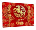 MEHOFOND 8x6ft Happy Chinese New Year Backdrop, 2026 Year of The Horse Background Banner, TET 2026 Vietnamese Lunar New Year Decoration, Red Lantern Flowers Holiday Spring Festival Party Decor - Image 2