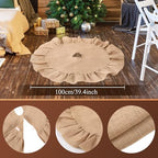 Civaner 2 Pcs Burlap Christmas Tree Topper with 39.4 Inch Ruffle Christmas Tree Skirt and 34 Inch Large Vintage Ribbon Bow Rustic Xmas Tree Ornaments for Wreath Party Holiday Farmhouse Home Decor - Image 3
