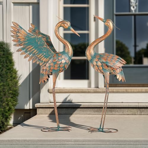 36.8" Blue Heron Garden Statue, Extra-Large Metal Cranes for Yard - Image 3