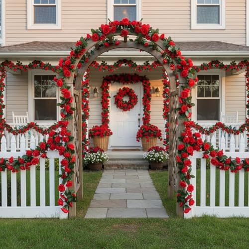 Suzile 20 Pcs 160 ft Artificial Rose Flower Garland Fake Silk Vine Flower Garland for Wedding Arch Realistic Faux Hanging Rose Floral Ivy for Wedding Wall Garden Balcony Porch Decoration - Image 7