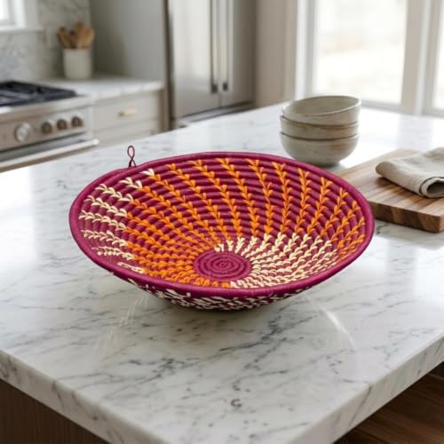 Handwoven African Basket Bowl for Fruits Wall Decor 8in diameter - Image 3