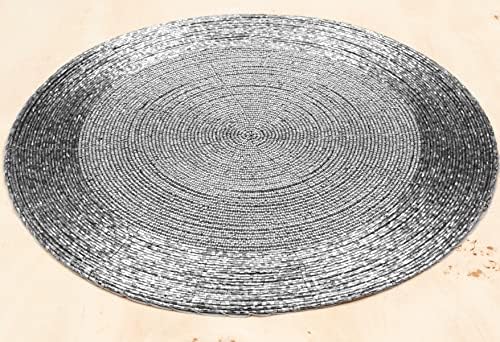 Farmhouse Beaded Placemat, Beaded Placemat Black 13" Round Set of 4 Grey Multi Round Hand Beaded Charger Placemat - Hand Made by Skilled artisans - A Beautiful complement to Your Dinner Table décor - Image 7